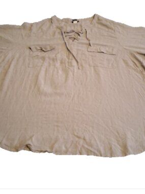 Torrid Women's Size 5 Gray Front Pockets Tie Collar 3/4 Sleeve Casual Tunic Top